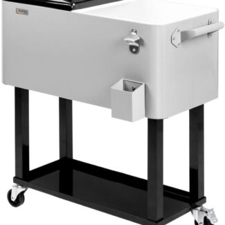 VINGLI Rolling Ice Chest, Portable Patio Party Bar Drink Cooler Cart, with Shelf, Beverage Pool with Bottle Opener