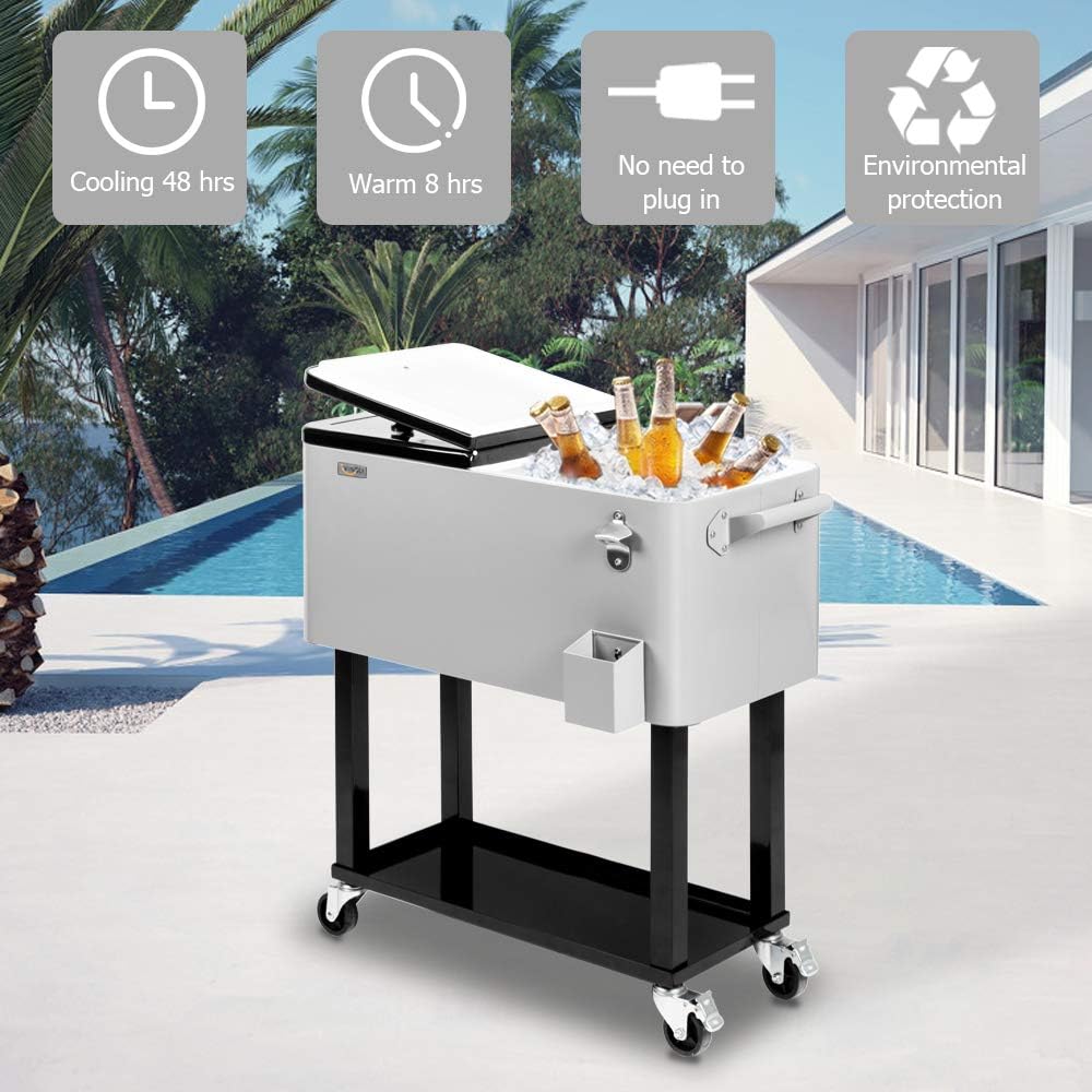VINGLI Rolling Ice Chest, Portable Patio Party Bar Drink Cooler Cart, with Shelf, Beverage Pool with Bottle Opener - Image 3