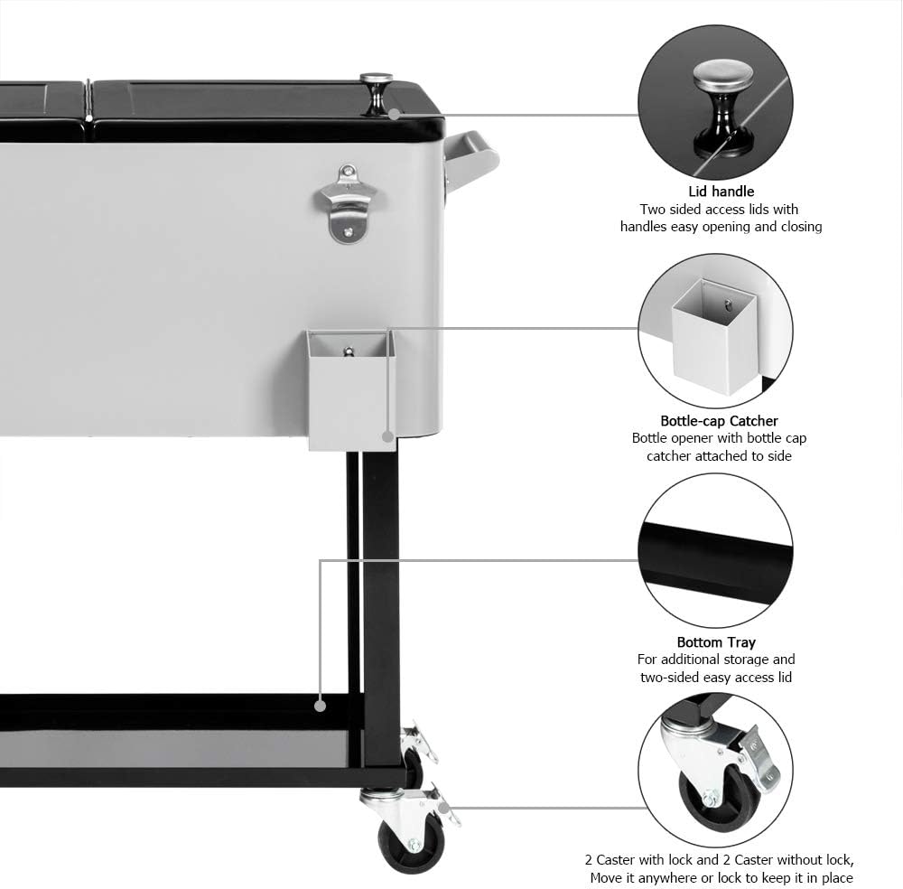 VINGLI Rolling Ice Chest, Portable Patio Party Bar Drink Cooler Cart, with Shelf, Beverage Pool with Bottle Opener - Image 4