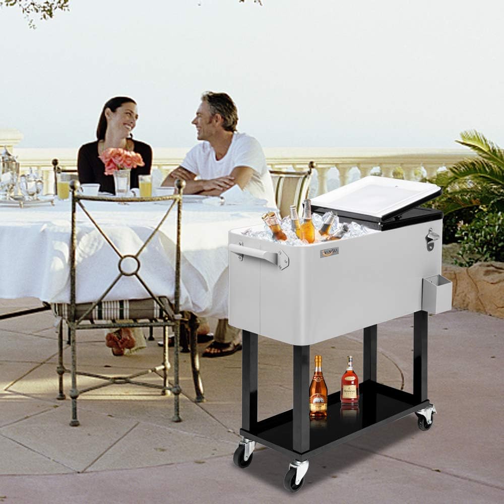 VINGLI Rolling Ice Chest, Portable Patio Party Bar Drink Cooler Cart, with Shelf, Beverage Pool with Bottle Opener - Image 5