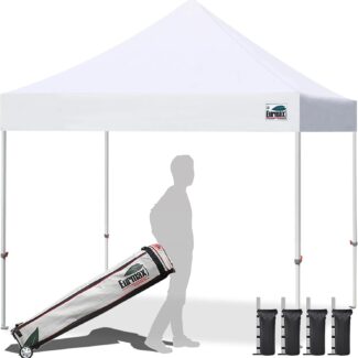 Eurmax USA 10x10ft Pop Up Canopy,Commercial Instant Tent for Outdoor Events,Patented No-Tip Rolling Storage Bag with 4 Sandbags,UV & Water Resistant,Heavy Duty Portable Shelter Gazebo,White