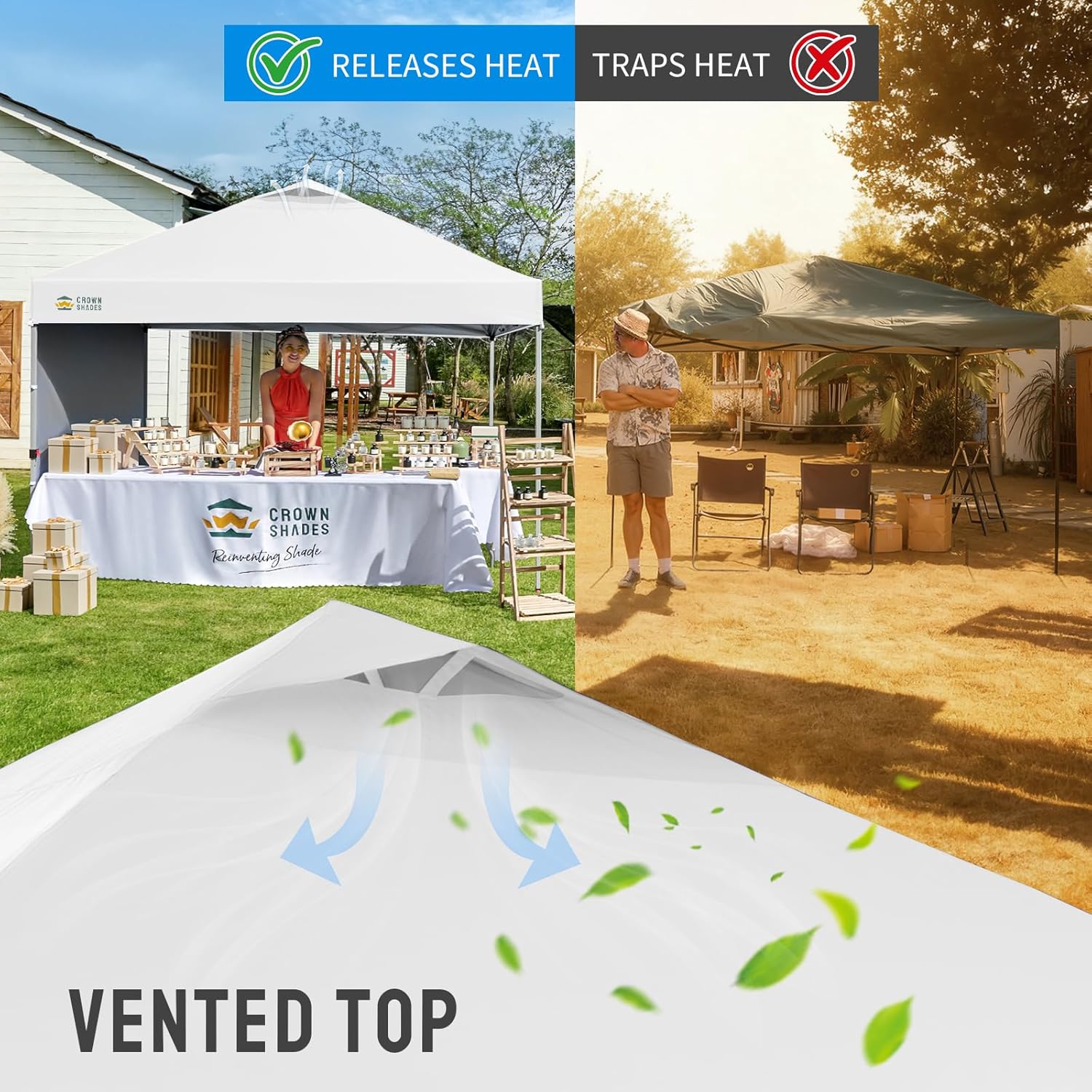 CROWN SHADES 10x10 Pop Up Canopy with 1 Side Wall - Beach Tent with One Push Setup - Outdoor Sun Shade for Events, Parties, Camping - Gazebo with STO-N-Go Cover Bag (White) - Image 6