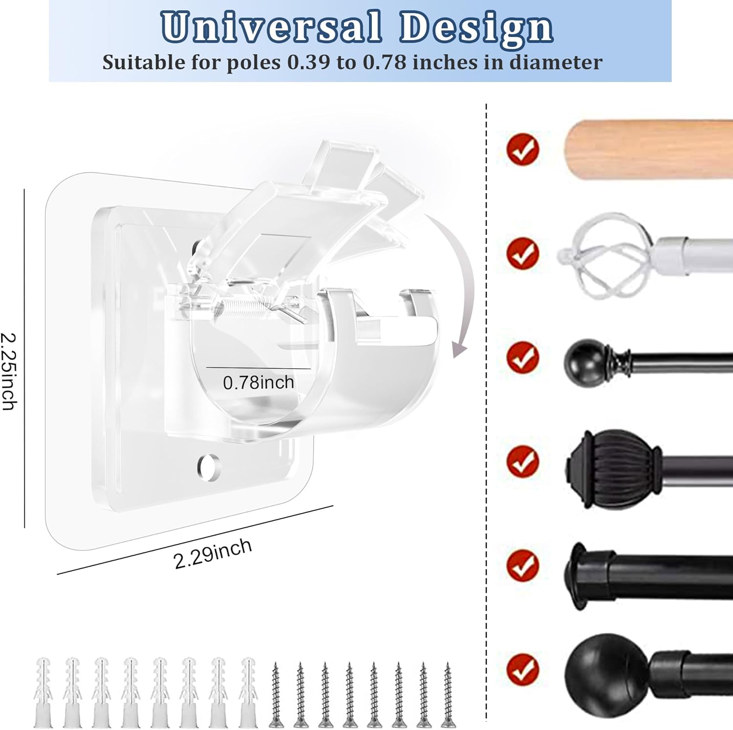 Codoule Self Adhesive No Drill Adjustable Curtain Rod Holder Hooks Brackets, Nail Free, No Drilling Hangers for Bathroom, Kitchen, Home, Bathroom and Hotel, Transparent, 8PCS - Image 3