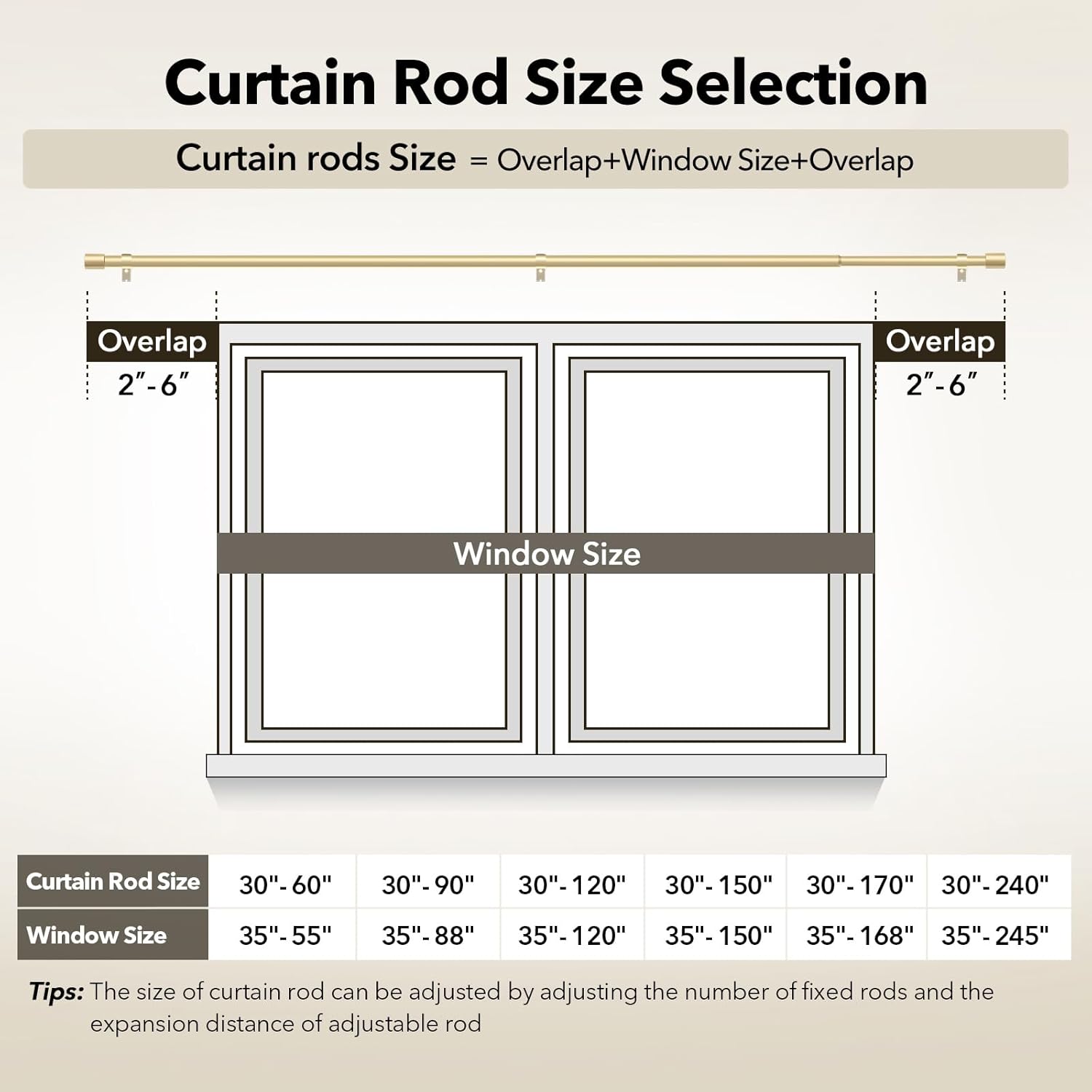 IFELS Heavy Duty Curtain Rods for Windows 66 to 120 Inch, 1 Inch Gold Curtain Rod Adjustable, Decorative Long Curtains Rods with Metal Finials, Easy Installation and Modern Design (A2,Gold,30"-120") - Image 4